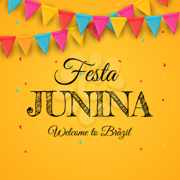 Festa Junina Background with Party Flags. Brazil June Festival Background for Greeting Card, Invitation on Holiday. Vector Illustration EPS10