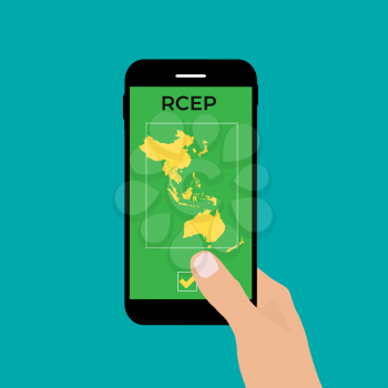 Concept phone with Modern Regional Comprehensive Economic Partnership RCEP map. Vector Illustration. EPS10