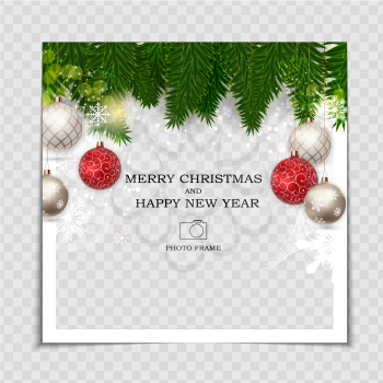 Merry Christmas and Happy New Year Photo Frame Template. Vector Illustration EPS10