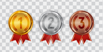 Gold, silver and bronze medal. Badge of the icon First, second and third place. Vector Illustration EPS10