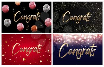 Collection of Congratulations design template background with balloons, ribbons and confetti. Vector illustration EPS10