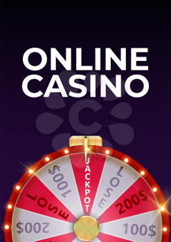 Online Casino Background Poster with Wheel of Fortune, Lucky Icon. Vector Illustration EPS10