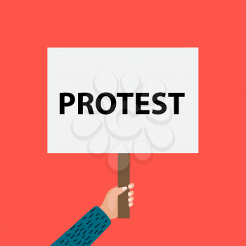 Hands holding placard with Protest word background. Vector Illustration EPS10