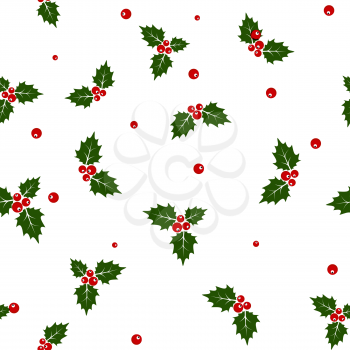 Christmas Holly Berry Seamless Pattern Background. Vector illustration