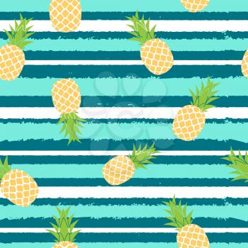 Tropic fruit Pineapple and palm leaf seamless pattern background design. Vector Illustration EPS10