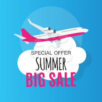 Summer Big Sale Template Background with Airplane. Vector Illustration EPS10