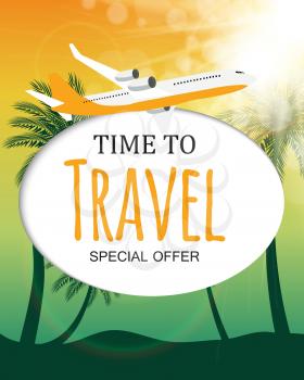 Time to Travel Template Background with Airplane. Vector Illustration EPS10