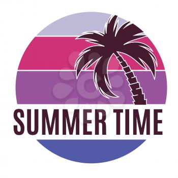 Summer Time Background Icon with  palm tree silhouette. Vector Illustration EPS10