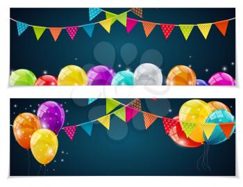 Party Birthday Background Baner with Flags and Balloons Vector Illustration. EPS10
