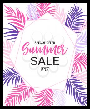 Abstract Summer Sale Background with palm leaves. Vector Illustration EPS10