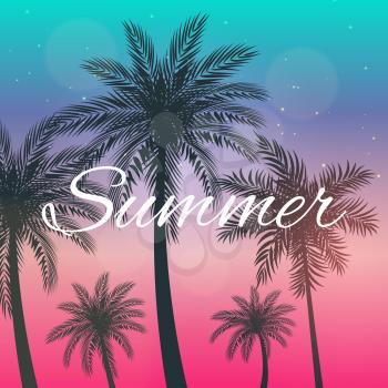 Beautifil Palm Tree Leaf  Silhouette Hello Summer Background Vector Illustration EPS10