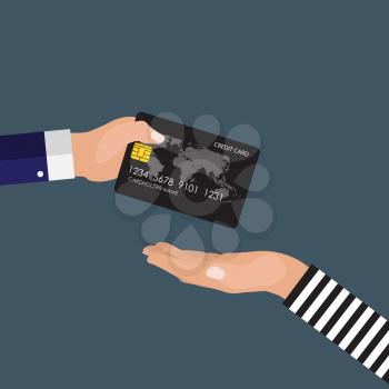 Hand of victim giving a credit card to robber. Vector Illustration EPS10