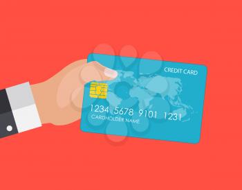 Hand holding credit card. Financial and online payments concept. Vector illustration EPS10