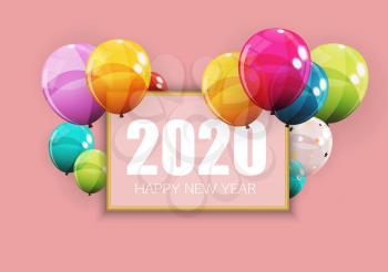 Happy 2020 New Year Background with Balloons. Vector Illustration EPS10