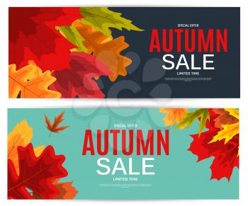 Shiny Autumn Leaves Sale Banner. Business Discount Card. Vector Illustration EPS10