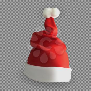 Naturalistic 3D version of Santa Claus hat on a transparent background. Vector Illustration. EPS10