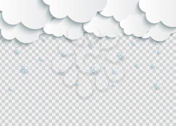 Abstract Paper Clouds with Snowflakes on Transparent Vector Illustration EPS10