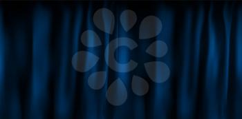 Realistic colorful blue velvet curtain folded. Option curtain at home in the cinema. Vector Illustration. EPS10
