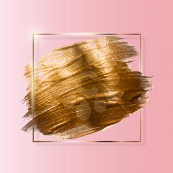 Hand drawn brush strokes and gold frame background. Vector Illustration EPS10