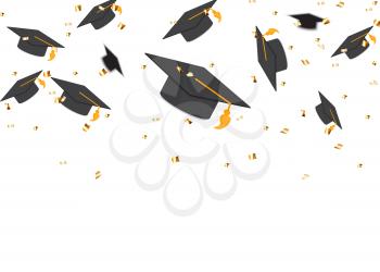 Education Concept Background. Graduation caps and confetti. vector illustration EPS10