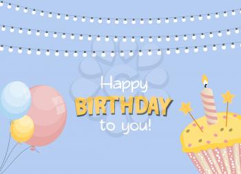 Happy Birthday Card Baner Background  with Cake. Vector Illustration EPS10