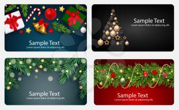 Set of cards with Christmas BALLS, stars and snowflakes, Vector illustration EPS10