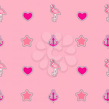 Seamless pattern with anchor, heart, flamingo. Tropical wallpaper background. Vector Illustration EPS10
