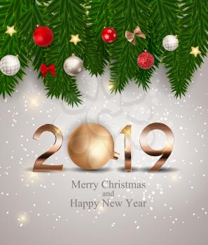 2019 New Year Background with Christmas Ball. Vector Illustration EPS10