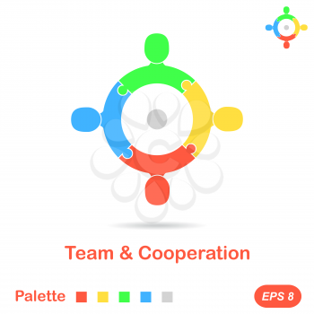Four segment concept of team working, 2d flat illustration, vector, eps 8
