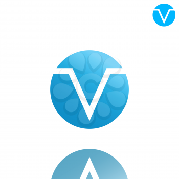 V letter logo concept on gradient plate with reflection, 3d illustration, isolated, vector, eps 8
