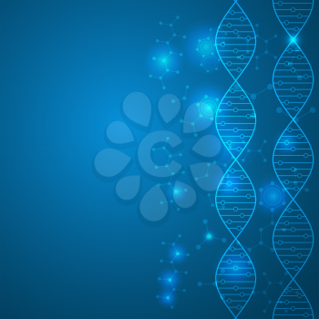 Chemical gradient lab background with organic and dna molecules, 2d vector, eps 10