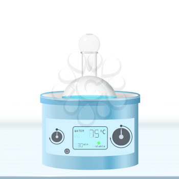 Water bath on table, boiling chemical lab equipment, 3d vector, eps 10
