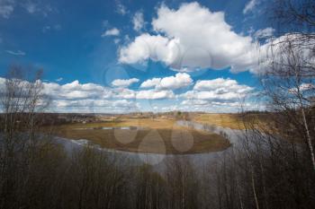 Meandering river bed shot on a warm spring day