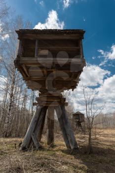Hut built on piers, outdorrs shot, Kostroma, Russia