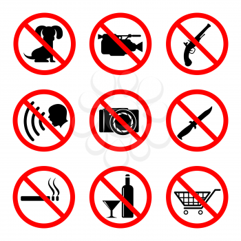 Do not icons set, 9 main prohibiting signs, 2d vector symbols, eps 8