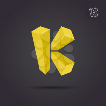 K letter logo template, isometric style 3d vector sign on dark background, eps 8