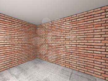 Empty room interior with red brick walls. 3d background with perspective effect