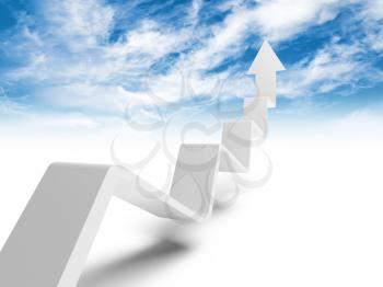 Broken trend line with arrow on end going up to the heaven, 3d illustration with cloudy sky photo background