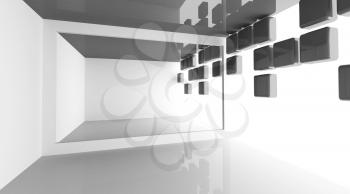 Abstract architecture background with empty white modern room interior with decorated light wall, 3d illustration