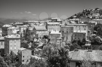 Old town monochrome landscape, Sartene, South Corsica, France