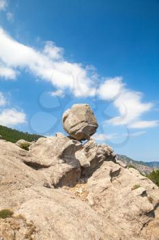 Round stone on top of the mountain, Corsica island, Ospedale region
