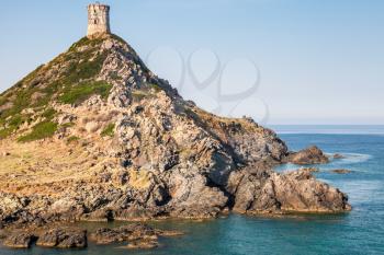 La tour Parata. Ancient Genoese tower on rocky cliff near Ajaccio, Corsica, France