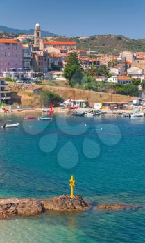 Bay of Propriano, South Corsica, France. Vertical photo