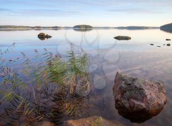 Stones on the coast of Saimaa lake in Finland