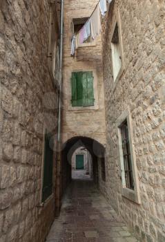 Empty street fragment. Old town Kotor, Montenegro