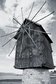 Old wooden windmill, the most popular landmark of old Nesebar, Bulgaria