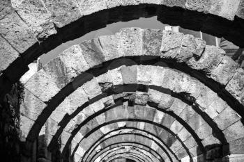 Stone arcs perspective. Ruins of Ancient city Smyrna. Izmir, Turkey