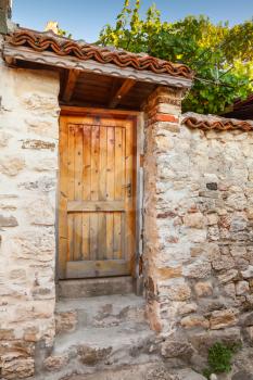 Old wooden door in historical Nesebar town, Bulgaria