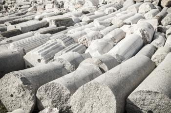 A lot of white ruined ancient columns lay in Smyrna. Izmir; Turkey