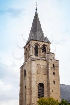 Medieval bell tower exterior. Abbey of Saint-Germain-des-Pres, Paris, France